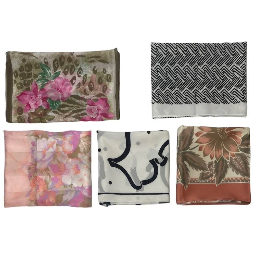 Vintage Italian Made in Italy Flower Silk Luxury Fashion Scarf Lot Bundle Set